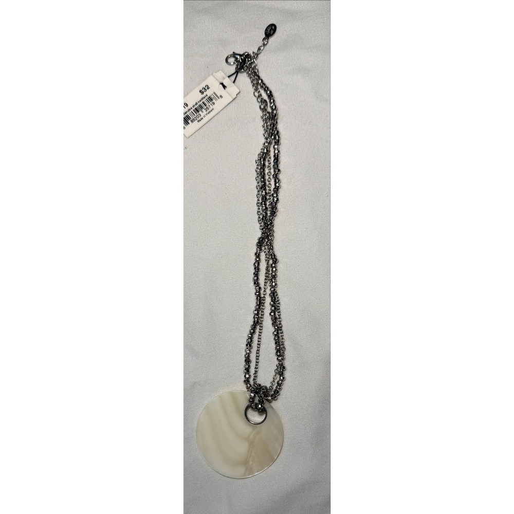 Carolee Silver Tone Beaded Multi Strand Faux Mother of Pearl Pendant Necklace